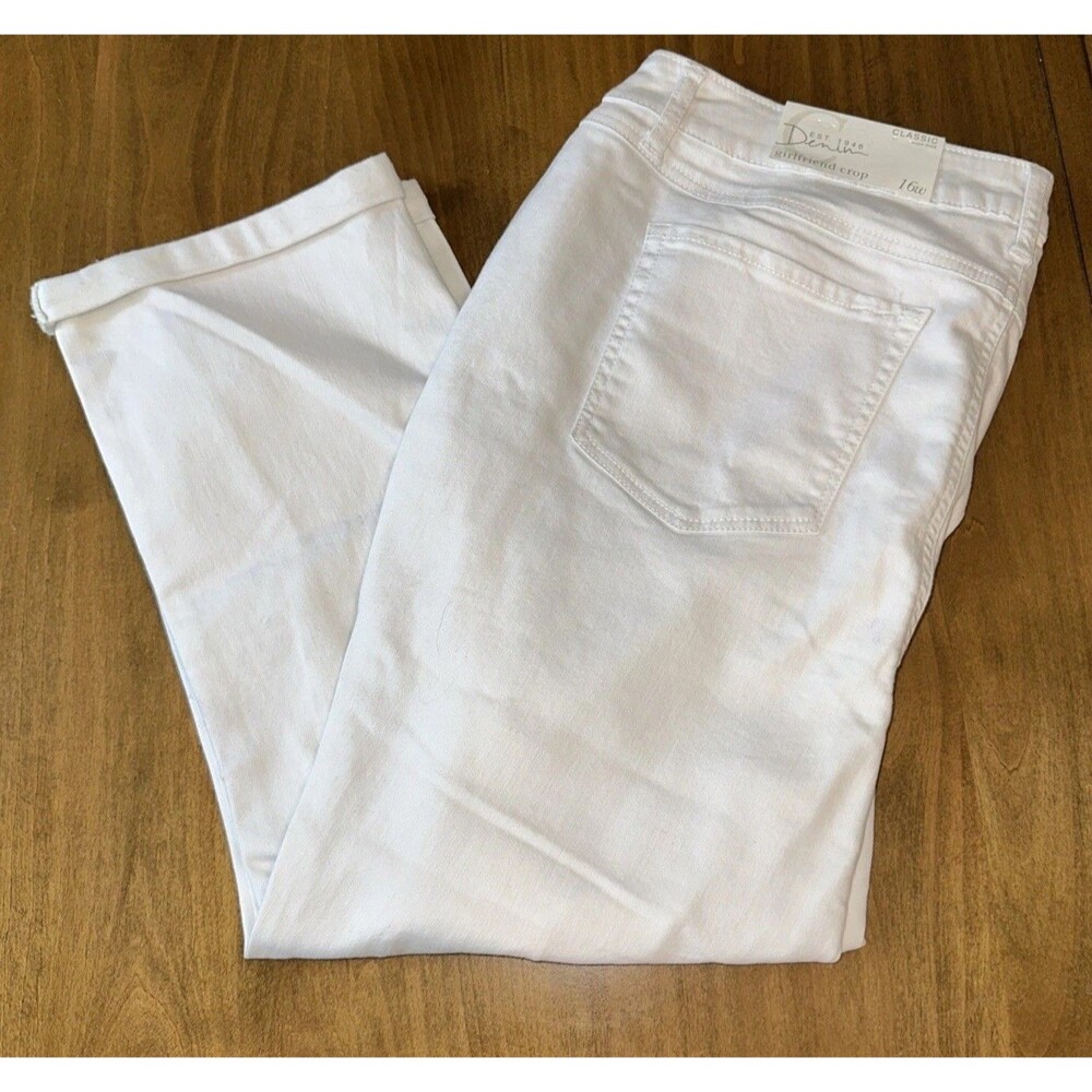 Est 1946 White Denim Women’s Classic High Rise Girlfriend Cropped Size 16W Curvy